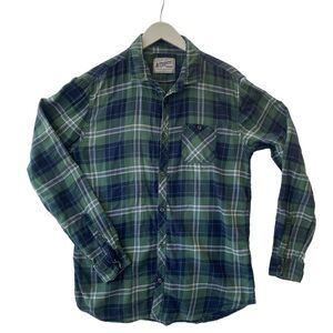 Cotton On Authentic Work Worn Plaid Button‎ Down Long sleeve Large Green blue